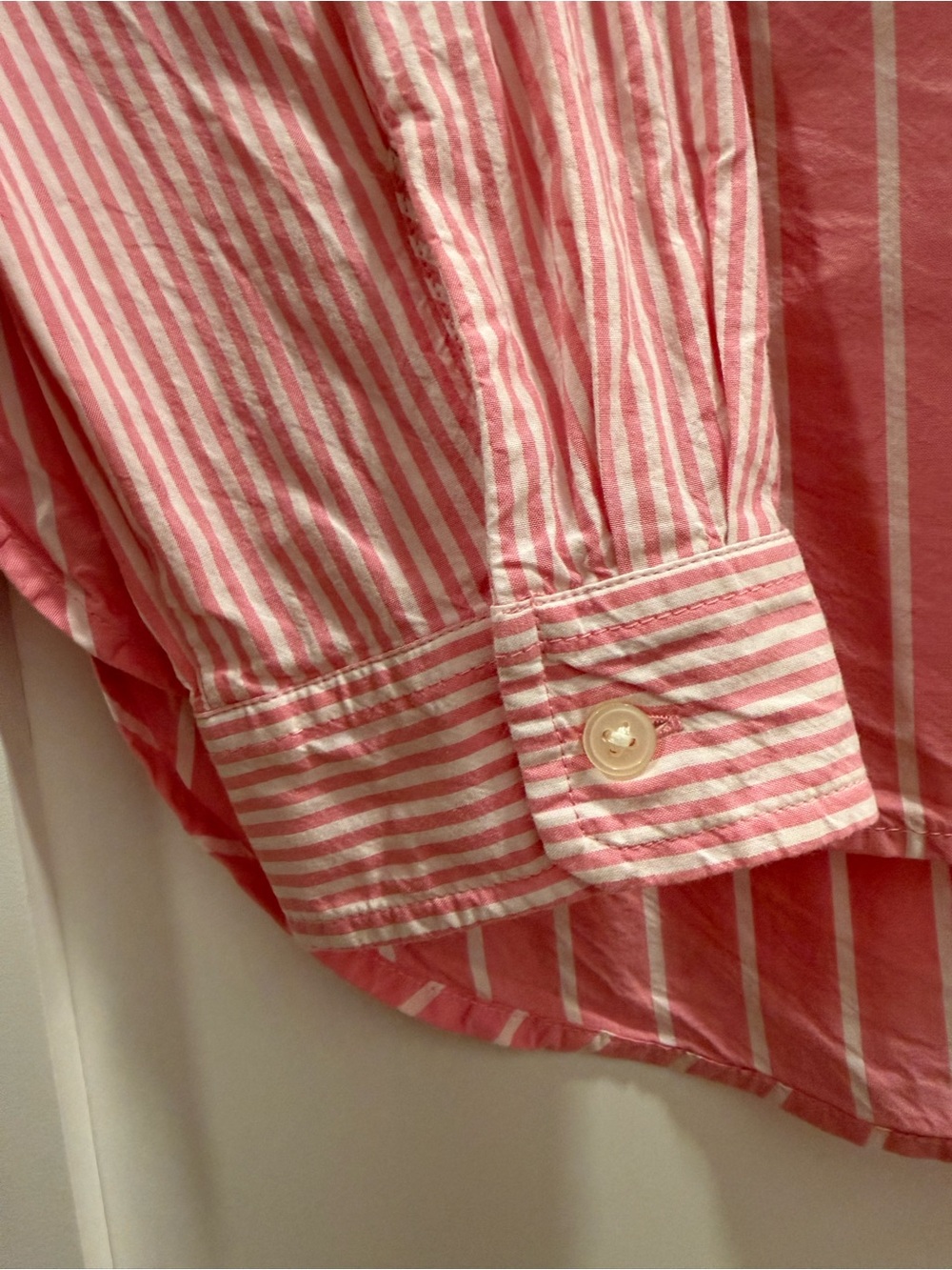 LOFT Pink and White Vertical-Strip Button Down Shirt - Picture 4 of 8